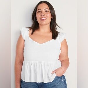 Old Navy Fitted White Flutter Sleeve Smocked Crop Tank Top Sz XL #1893